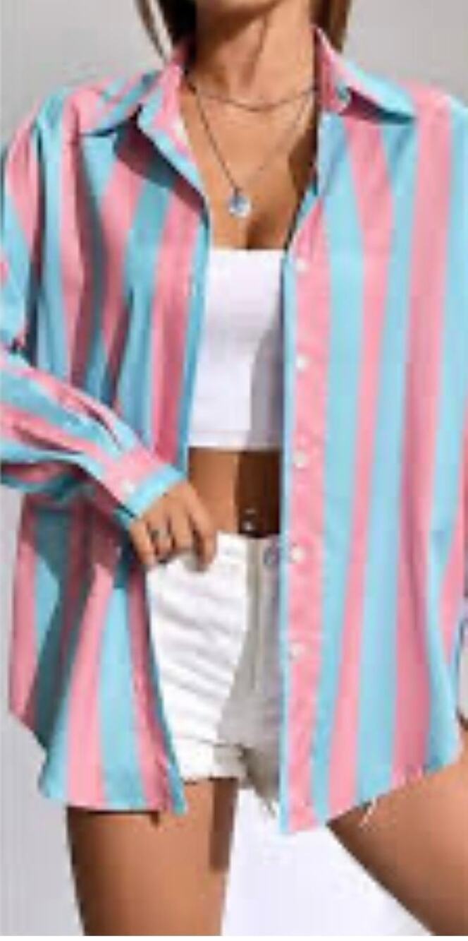 Zara Pink Blue Striped Long Sleeve Button Up Dress Shirt Size S Small